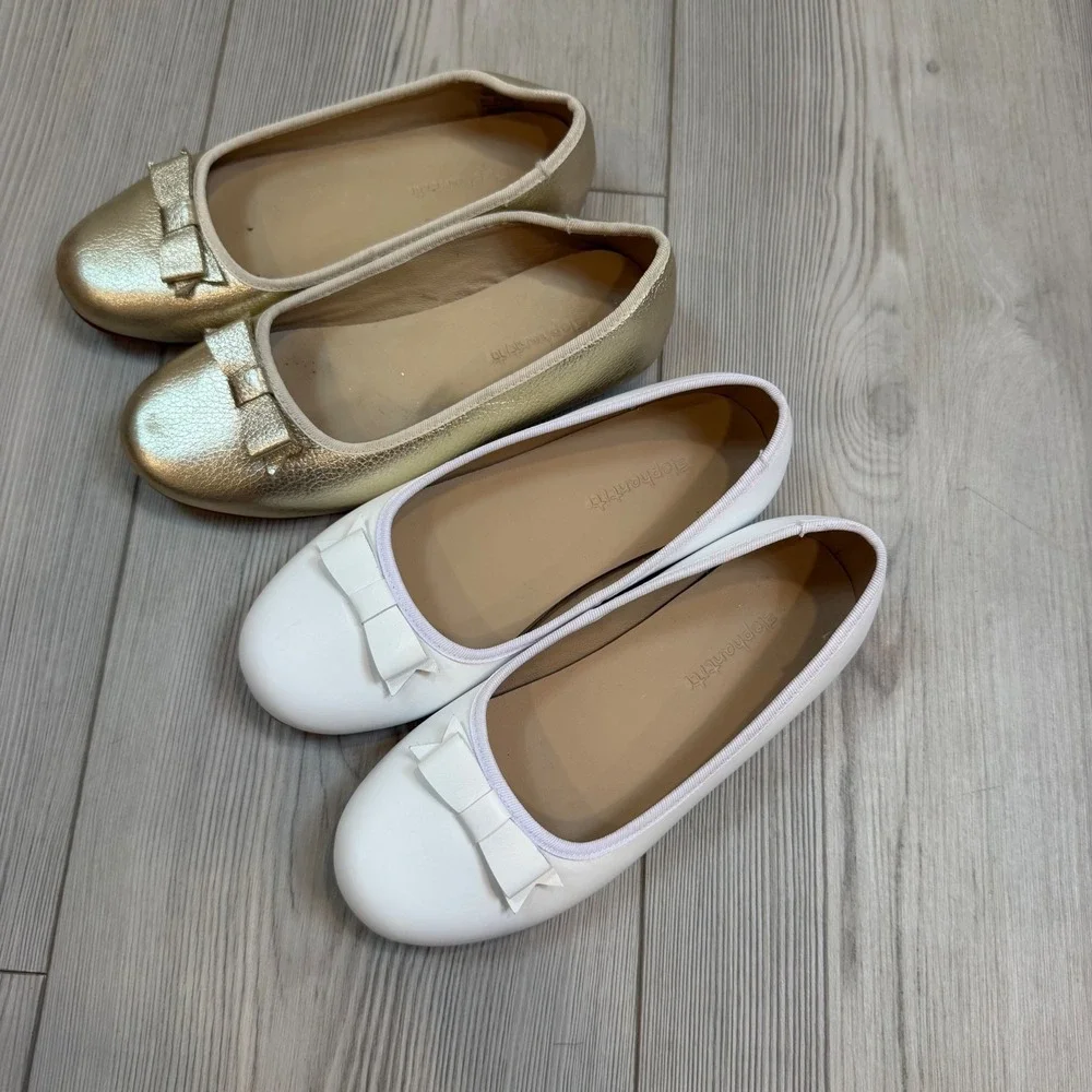 Elephantito White and Gold Girls Dress Ballet Flats